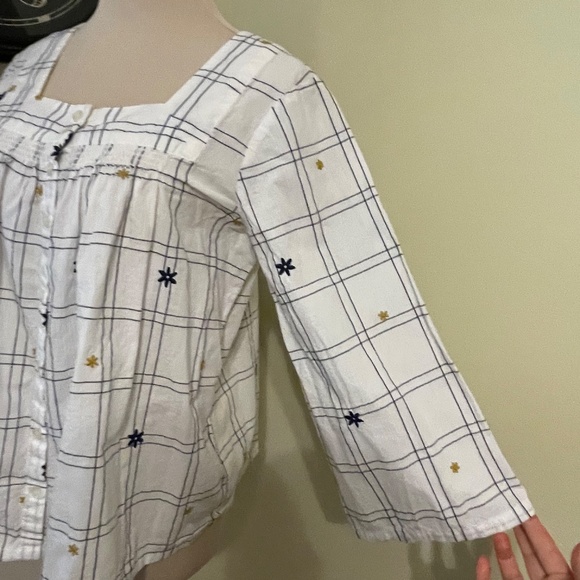 Madewell Embroidered Floral Windowpane Square Neck Cotton top XS - Picture 4 of 6